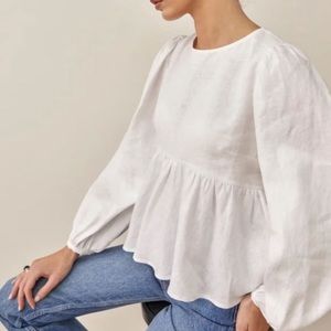 Reformation Rumi Long Sleeve Linen Babydoll Blouse S